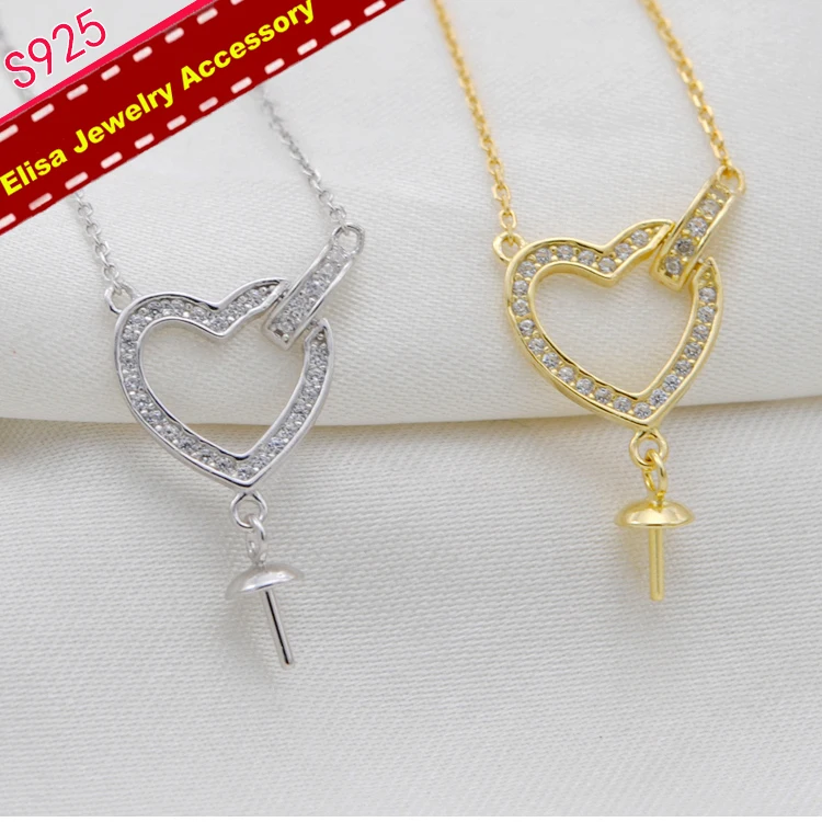 Heart Pendant Necklace Settings S925 Sterling Silver Pendant Choker Findings 2 Colors Handmade DIY Accessory 3Pcs/Lot