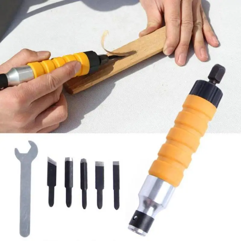 1 Set Wood Chisel Set Electric Chisel with 5 Carving Tips Wrench Flexible Flex Shaft Furniture Wood Carving Tool