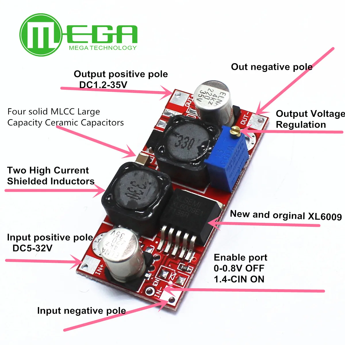 XL6009 DC-DC Booster module Power supply module output is adjustable Super LM2577 step-up module