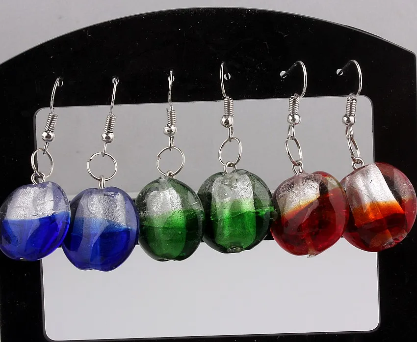 QianBei Wholesale Fashion 6pairs Handmade Murano Lampwork Glass Mix Color Women\'s Romantic Glass Earrings Female Jewelry