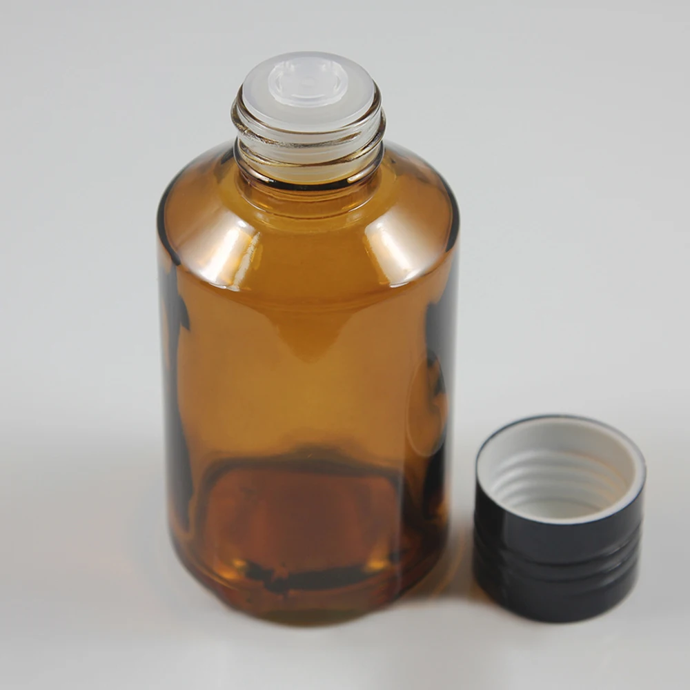 

50pcs 125 ml glass light brown lotion packaging with black screw cap , 125 ml glass amber cosmetic container for liquid cream