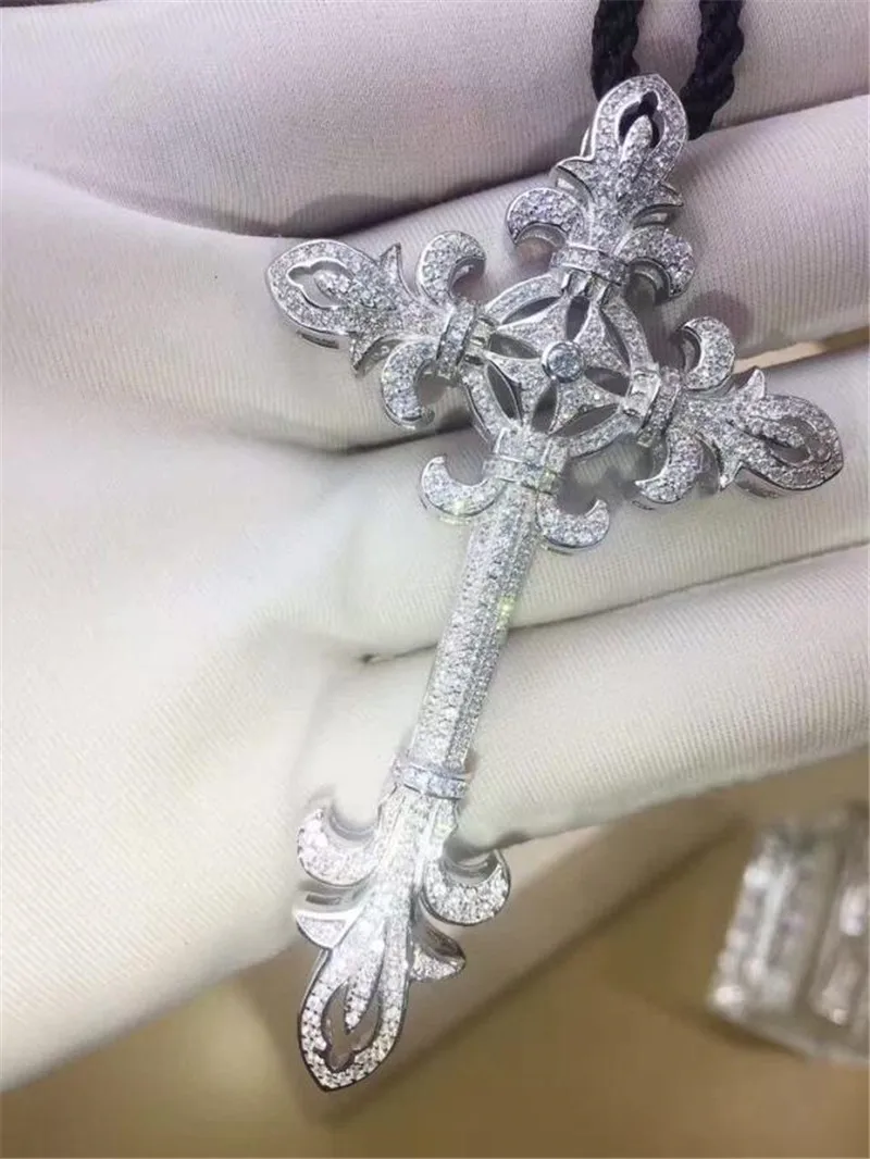 choucong Big Flower Cross Pendant Pave Cz Stone 925 Sterling silver Cross Pendant Necklace for Women Men Party Wedding jewelry