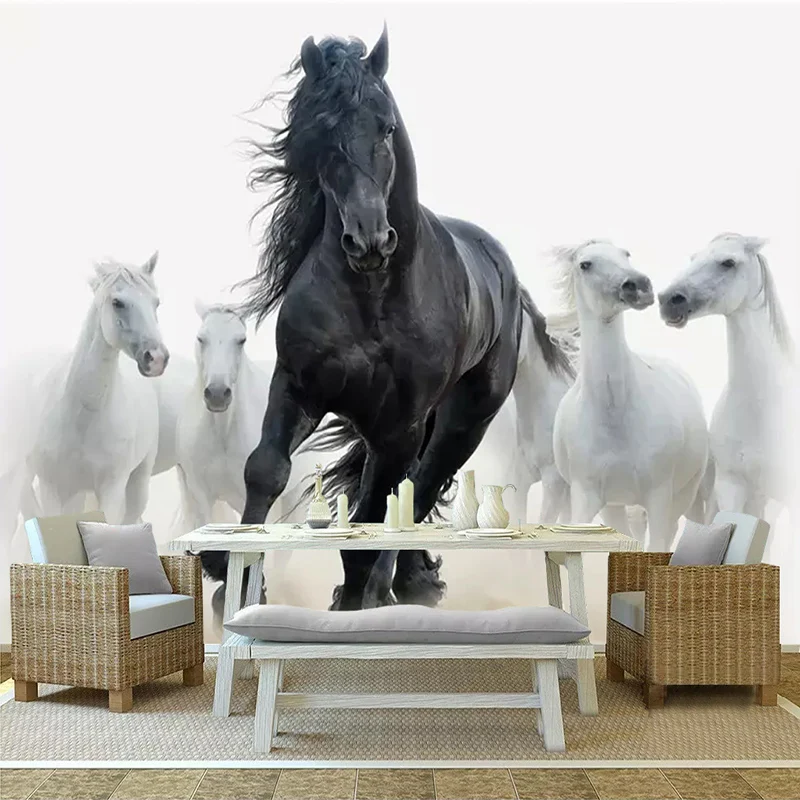 Custom 3D Foto Moderna Carta Da Parati di Arte Nero Cavallo Bianco TV Sfondo Muro di Carta Murale Camera Da Letto Creativa Soggiorno Complementi
