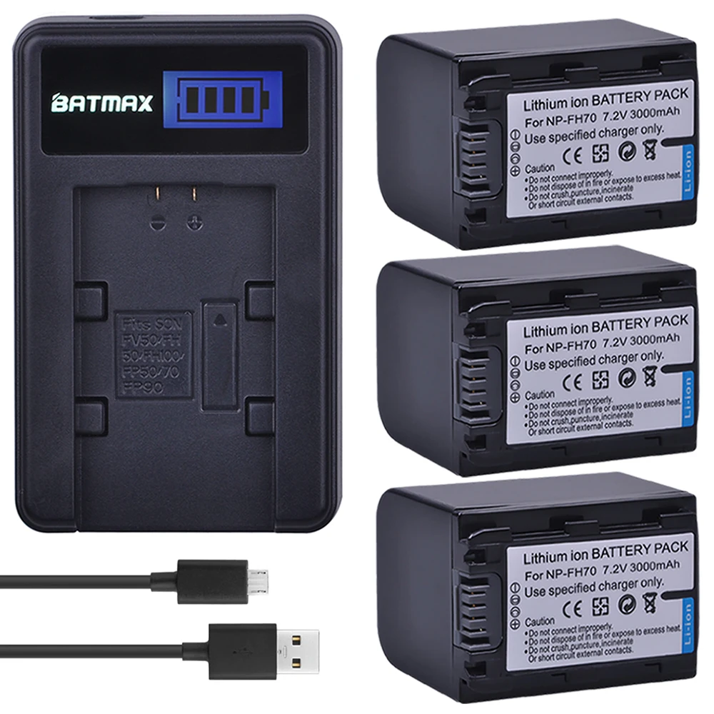 

Batmax 3pc NP-FH70 NP FH70 NPFH70 battery+LCD Charger for sony NP-FH30 NP-FH100 NP-FH50 HDR-CX12E,HDR-CX7E,HDR-SR10E,HDR-SR12E