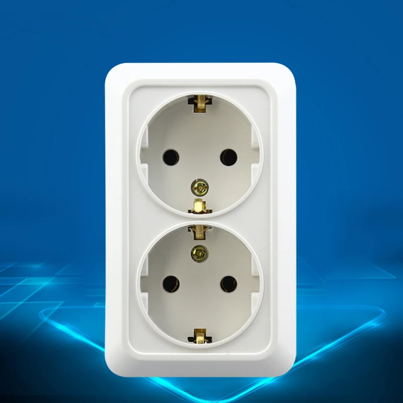 EU Dual  Surface Mounted Power Socket, White German Standard Panel, 16A EU Standard Wall Socket