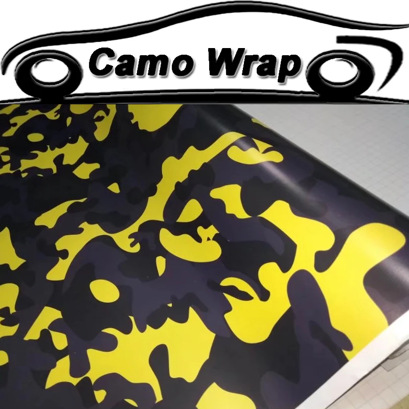 

Yellow Black Grey Camouflage Vinyl Film Car Wrap Foil With Air Bubble Free Adhesive Motorcycle Car Sticker Decal Wrapping