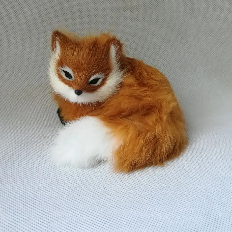 about 13x12cm plastic&fur Curled-up fox hard model yellow fox craft home decoration toy gift w0212