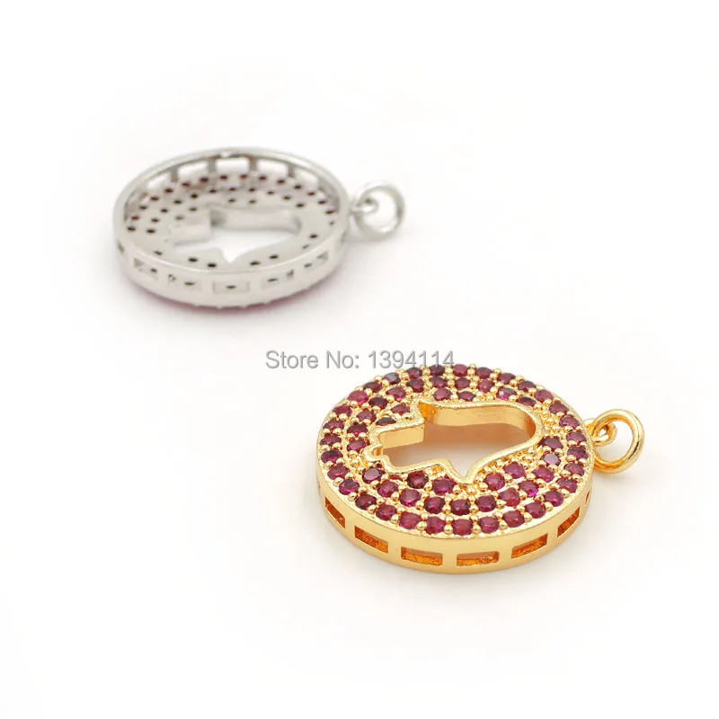 22*20*4mm Micro Pave CZ Round Charm With Hollow Palm Fit For Making DIY Necklaces Jewelry