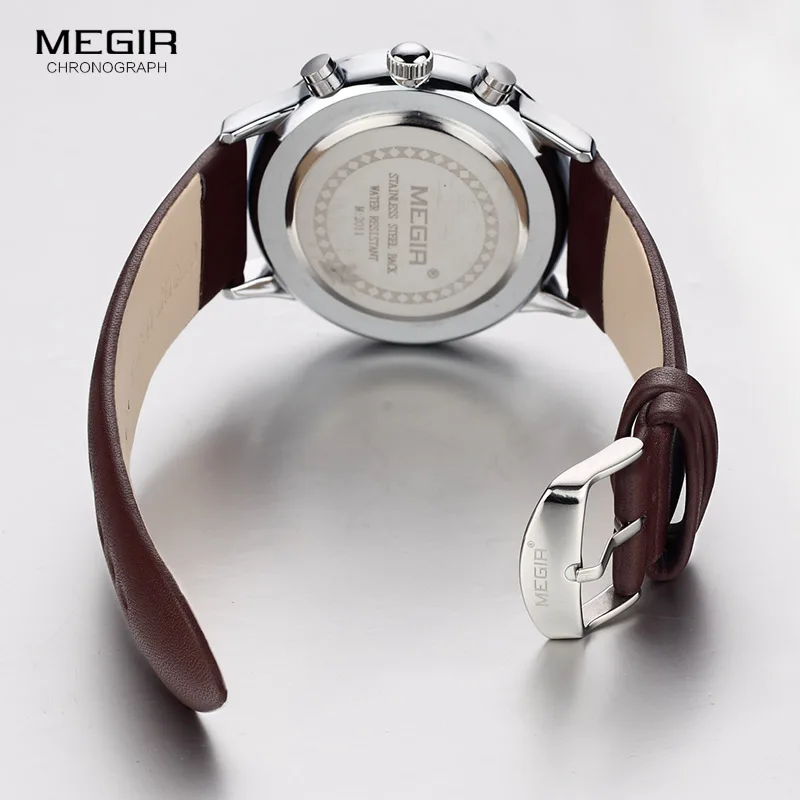 Megir – montre à quartz pour hommes, lumineuse, étanche, sport, business, bracelet en cuir, livraison gratuite, 2011