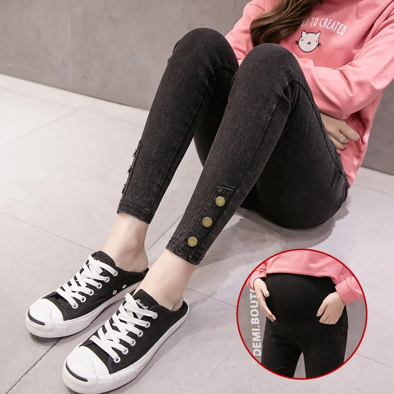 Fashion pregnant women denim trousers autumn and winter pregnant women feet pants wearing leggings jeans maternity dress