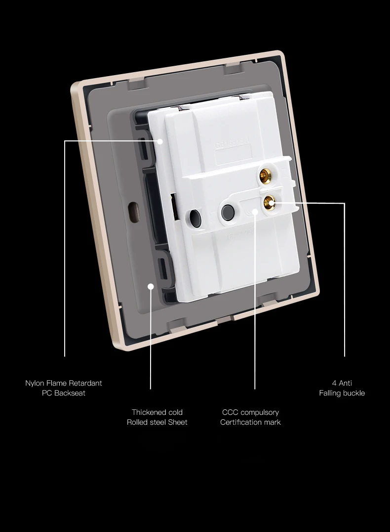 CE 86 type LED 146 Dual switch mirror acrylic house hotel stainless steel brushed panel 1 2 3 4 Gang 1 2 Way EU 1 2 Socket USB