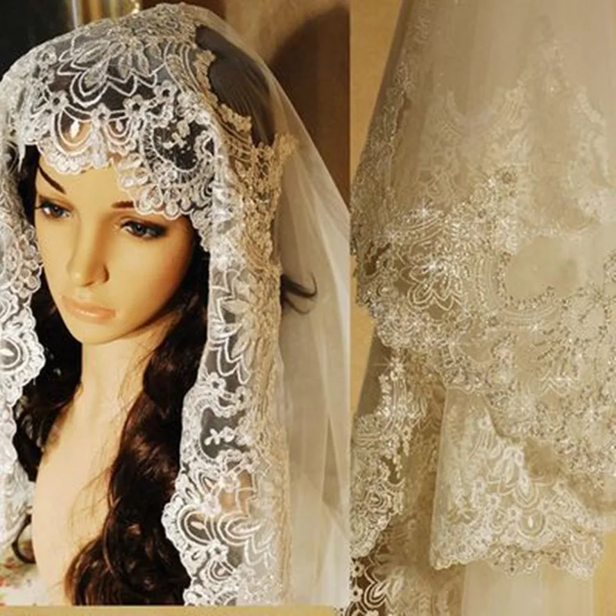 Velo De novia Blanco/Marfil brillante 3M 1T con peine De metal, Mantilla De encaje, accesorios De boda