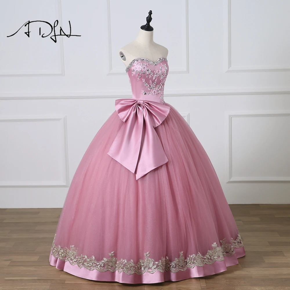 ADLN Baru Sayang Tanpa Lengan Gaun Bola Quinceanera Gaun Custom Made Sweet 16 Gaun dengan Ikatan Debutante Gaun