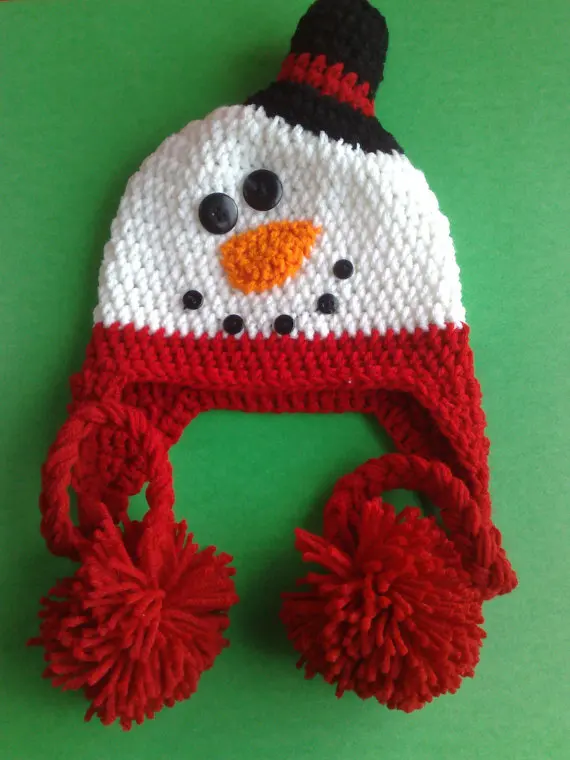 

Special price - Lovely Cartoon handmade Crochet snowman hat , Baby Christmas Hat , 100% cotton red snowman baby hat Photo Prop