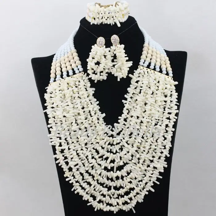 

Pure White African Costume Jewelry Set Nigerian Wedding African Beads Jewelry Set Coral Beads Necklace New Free Shipping ABF209