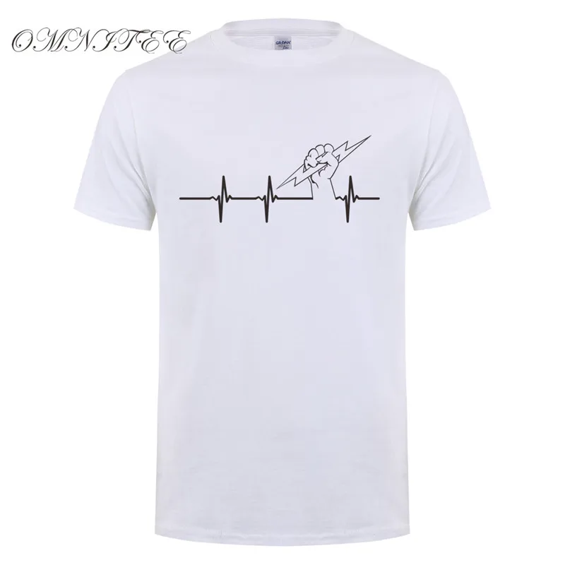 New Summer Funny Electrician T Shirt Men Short Sleeve Cotton Heartbeat of Electrician T-shirt Mens Clothing Camisetas Top OT-940