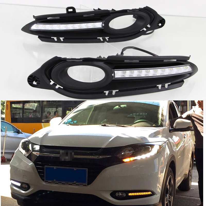 1Set DRL Driving Fog Light Daytime Running Light with turning signal lamp for Honda Vezel 2014-2015