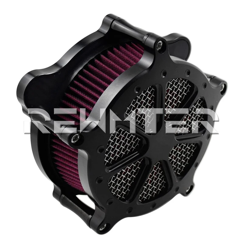 REWMTER Motorcycle Air Cleaner Black Air Filter Red Element Air Cleaner For Harley XL Sportster 04-19 Touring Softail 2000-2018