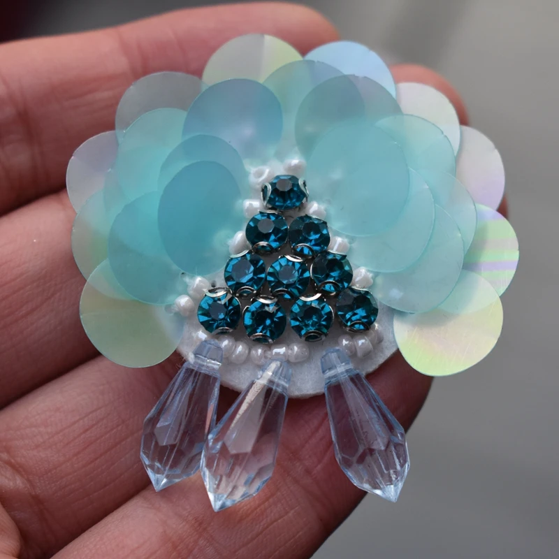 Beaded Sequins Flower Patch Water Drop Applique Fashion Clothing Decor Sew On Patch Accessories Motif Patch
