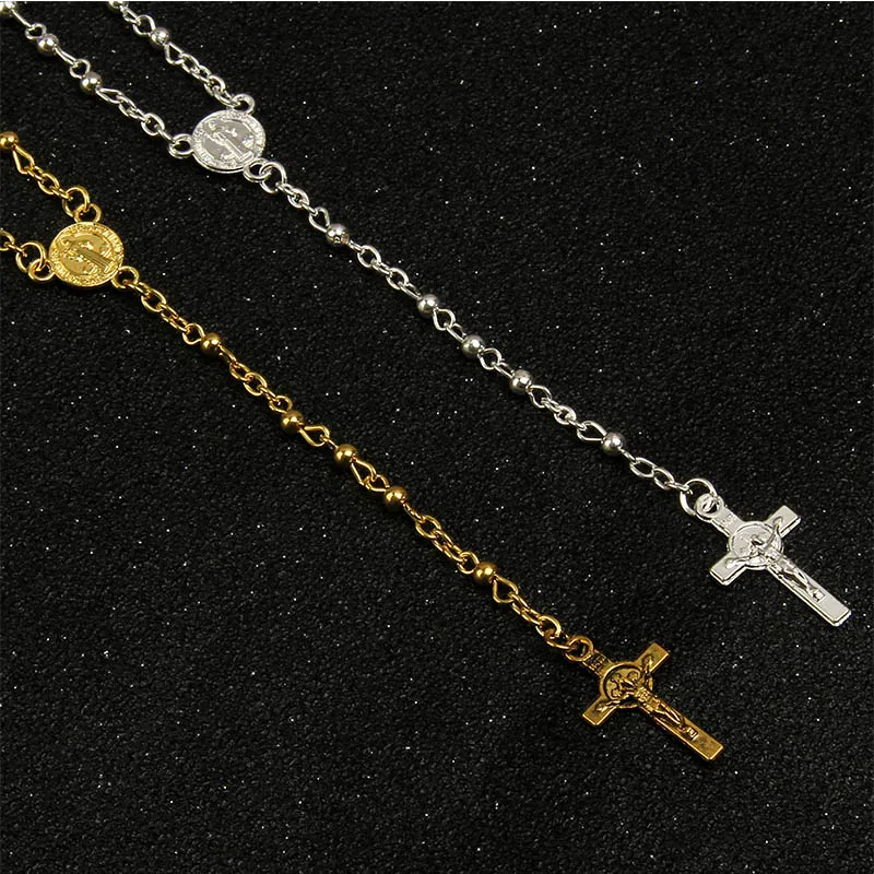 Catholic necklace wholesale stainless steel beads cross pendant necklace chain rosary necklace and pendant religious necklace