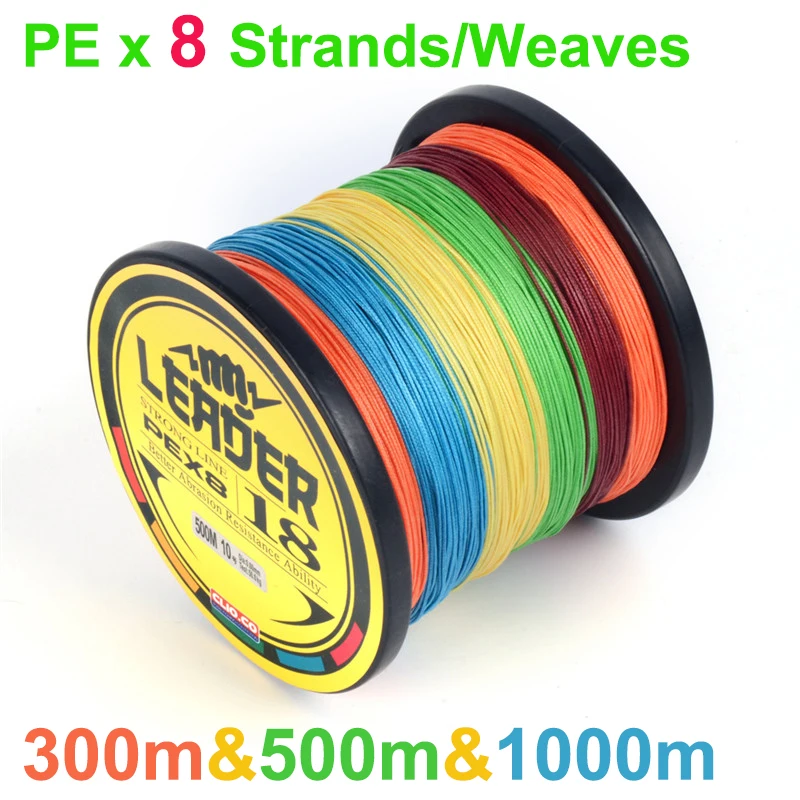 Color Braided Fishing Line wedkarstwo 300m & 500m & 1000m  8 Strands Weaves 22.48lb to 95.90lb Multifilament PE  Fishing Line