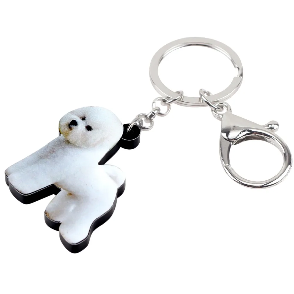WEVENI Acrylic Sweet Bichon Frise Dog Key Chains Keychains Rings Animal Jewelry For Women Girls Female Holder Car Bijoux Charms