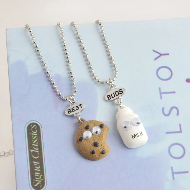 BEST BUDS Chocolate Cookies Milk Bottle Pendant Metal Necklace Cute Cartoon Cookie Chain Trendy Charm Children's Jewelry