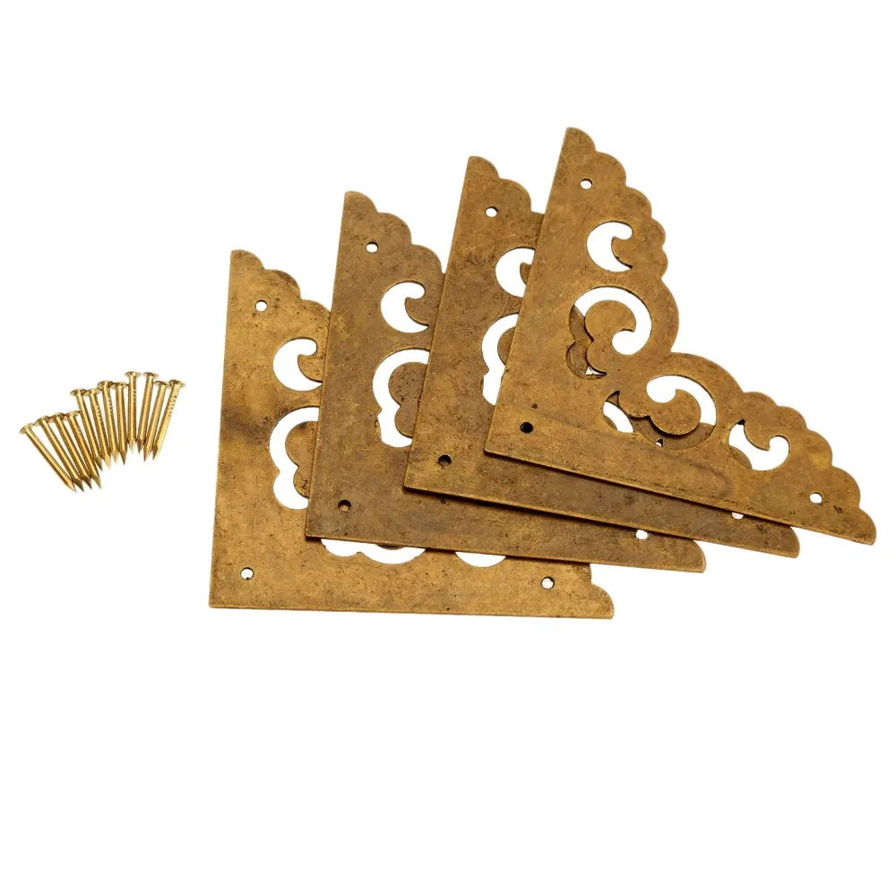 4Pcs 65mm Antique Jewelry Box Wood Case Decorative Feet Leg Corner Protector Brass Decorative Corner Bracket Furniture Hardware