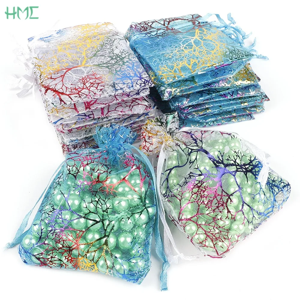 10/20/50Pcs White Blue Colorful Drawstring Organza Bags Jewelry Packaging Display Bags Wedding Party Gift Bags Jewelry Pouches