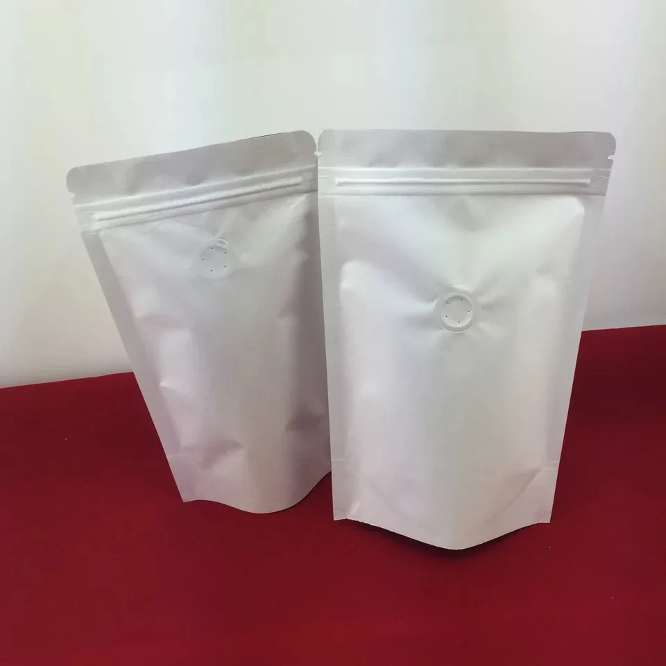 50pcs White/Black Aluminum Foil Coffee Valve Ziplock Bag Stand-up Foil Coffee Beans Packaging Bag 50g ~ 2 pound