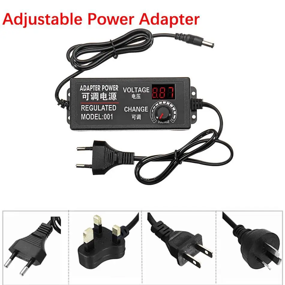 Adjustable AC/DC 3V 4V 12V 24V 9V Power Adapter US/EU/UK/AU Plug Display Screen Speed Control Voltage Regulated Power Supply