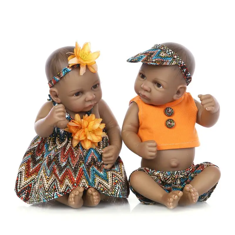 10 inch Black Girl African American Baby Doll  Full Silicone Body Bebe Reborn Baby Dolls Ethnic Alive Dolls Brinquedos Juguetes