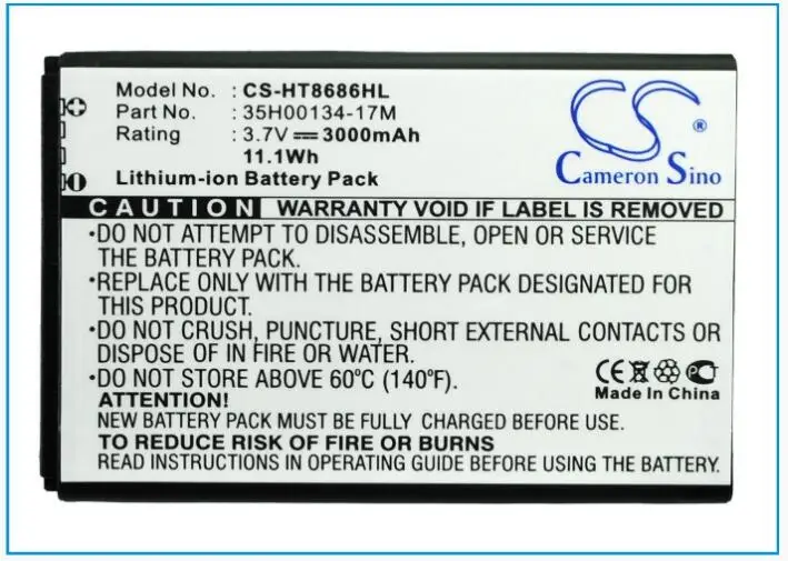 

Cameron Sino 3000mAh battery for HTC 7 Trophy Spark T8686 35H00134-17M for VERIZON MWP6985 MWP6985VW Trophy