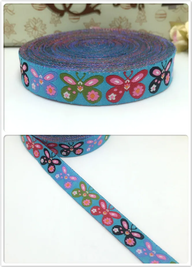 2014 NEW  4 colors  wholesale 5/8 '(16 mmx10yards) Polyester Woven Jacquard Ribbon with colorful butterfly