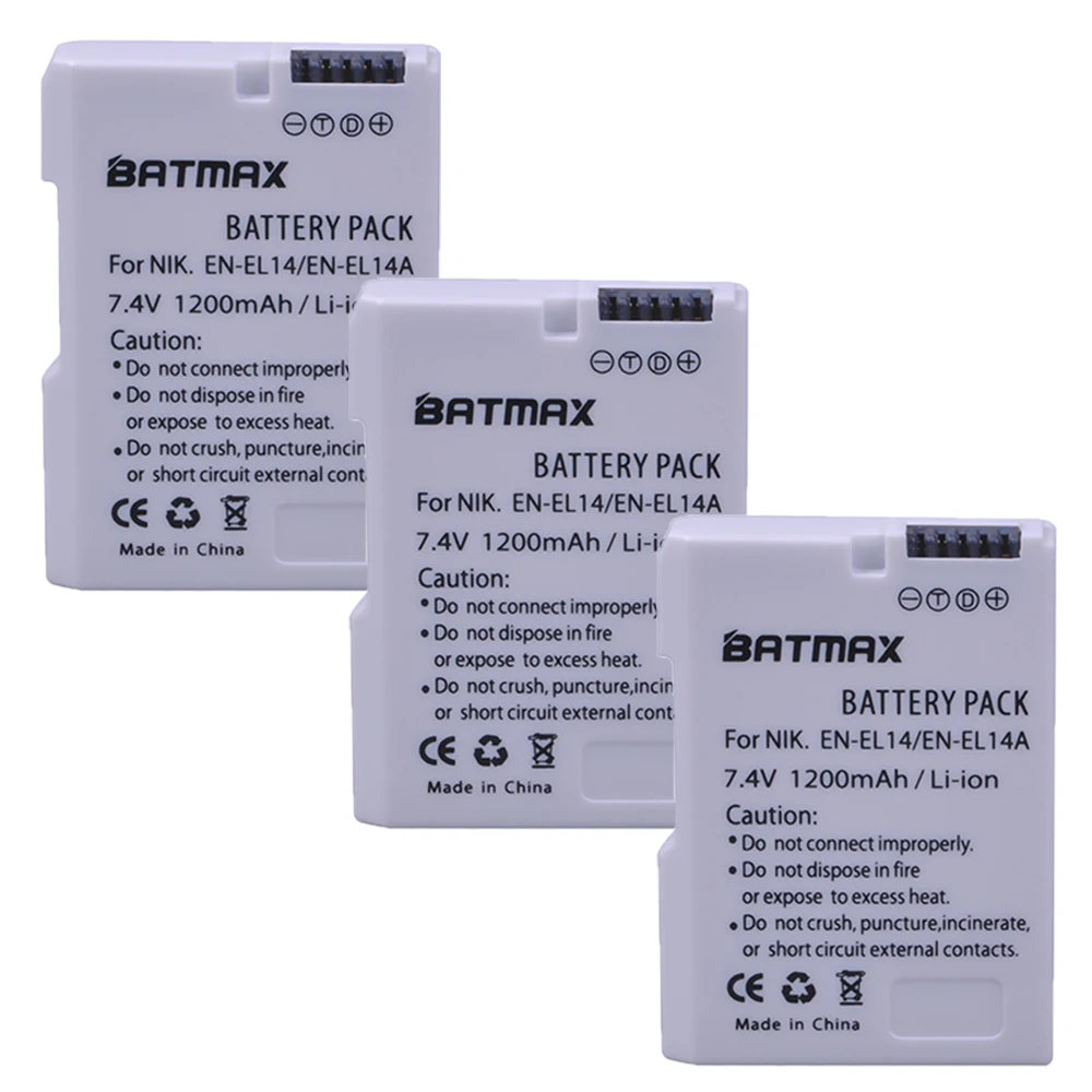 

3Pcs 1200mAh EN-EL14 EL14a ENEL14 EL14 Battery for Nikon D5600 P7800,P7700,D3400 P7000,D5300,D5200,D3200,D3300,D5100,D3100,Df