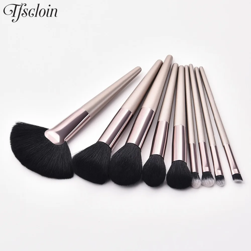 TFSCLOIN – pinceaux de maquillage pro, outil cosmétique, brosses souples, à manche champagne, pour fard à paupières, sourcils, 9 pièces