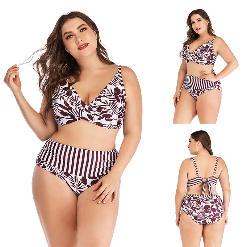 Floral Print Big Breast Swimsuit Plus Size Bikini Push Up Patchwork Swimwear Women Biquini Bathing Suit Maillot de Bain Femme