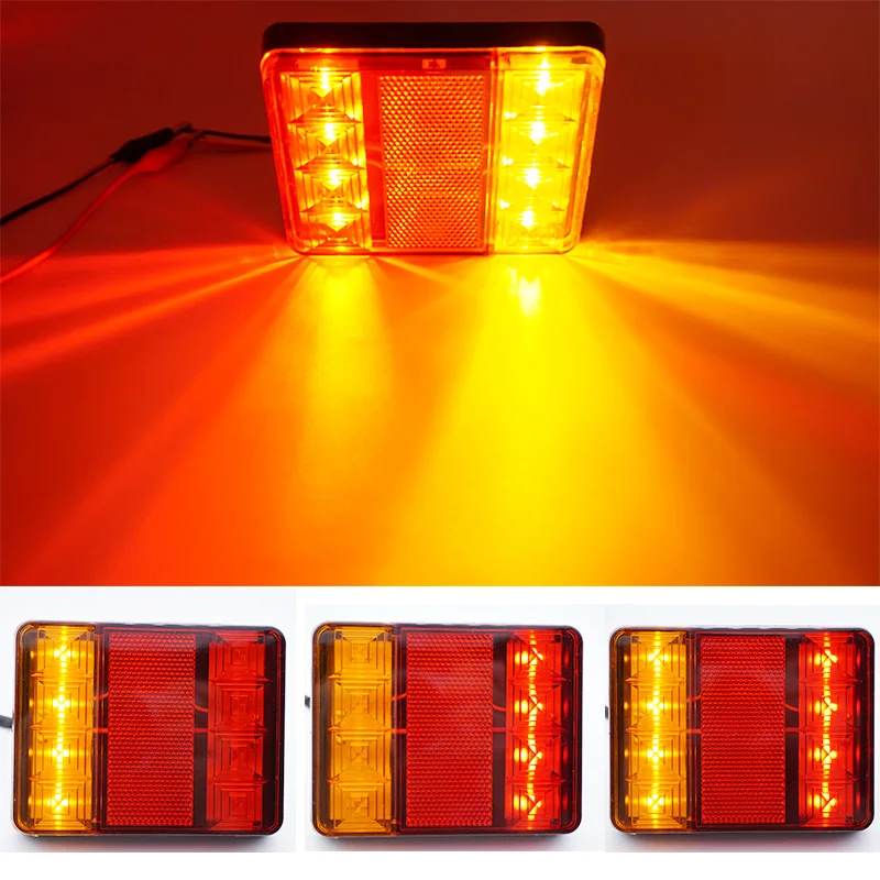 2Pcs Waterproof 8 LED Tail Lights Rear Lamps Pair Boat Trailer 12V Rear Parts For Truck Vans ATV Lorry Caravans Car Lighting