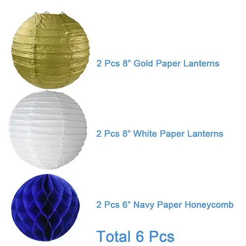 15pcs/set Navy Blue White Gold Party Paper Flower Tissue Paper Pom Poms Paper Lantern Ball for Baby Shower Reveal Decorations