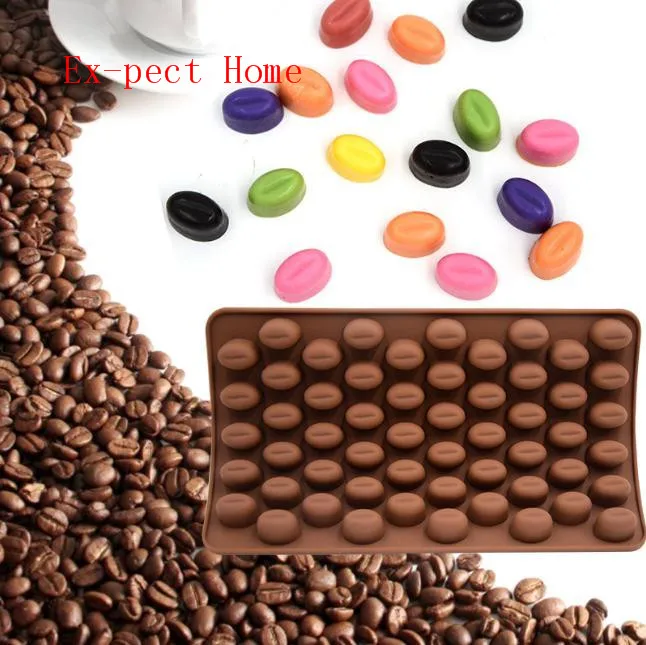 

By dhl 150pcs New Arrival High Quality Silicone 55 Cavity Mini Coffee Beans Chocolate Sugar Candy Mold Mould Cake Decor