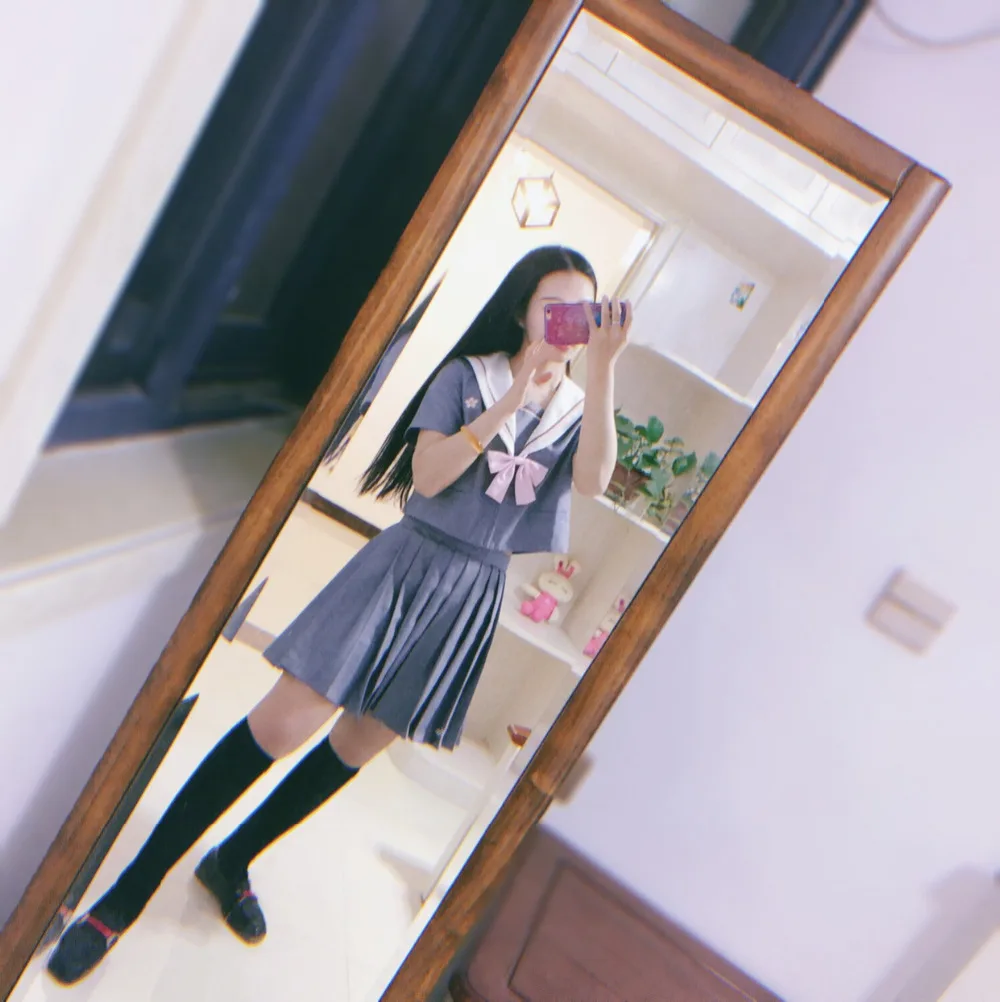 Fashion Autumn Summer Japanese School Uniform Harajuku Preppy Style JK School Uniform gray long short sleeves Women Suit