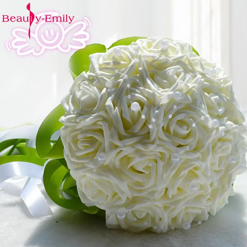 

Beauty Emily Wedding Bouquet Bridal Hold Flower White Rose lily Bridesmaid Unmarried lady Wedding Accessories