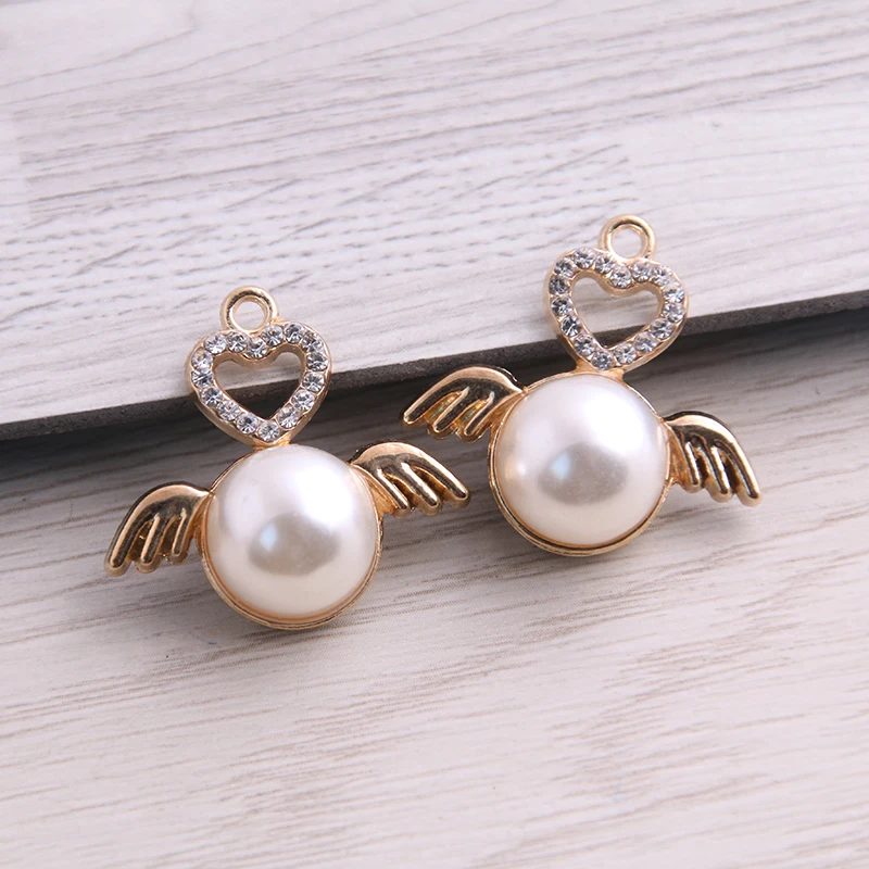 

SWEET BELL 2pcs 25*24mm Alloy Metal Ancient Gold Drop Oil Angel Pearl Wings Charms Pendant For DIY Bracelet Necklace Jewelry