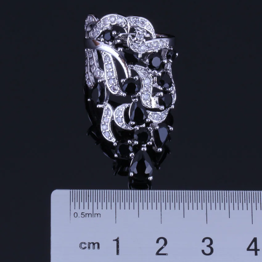 Jolly Huge Plant Black Cubic Zirconia White CZ Silver Plated Ring V0528