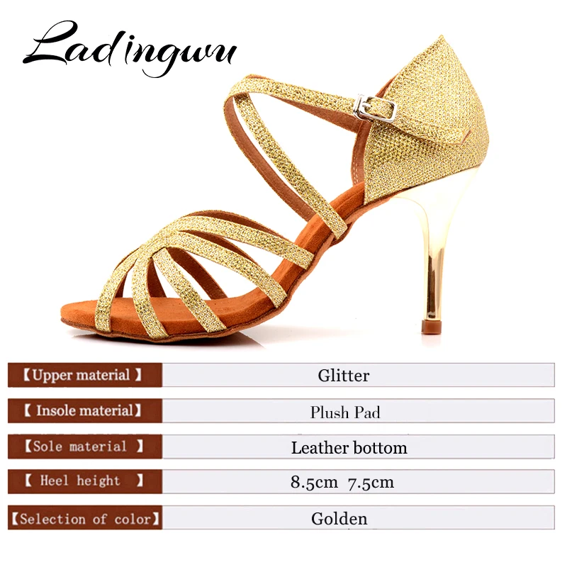 Ladingwu Vrouwen Ballroom Dansschoenen Gouden Glitter Beroep Latin Dansschoenen Latex Zachte Bodem Salsa Schoenen Dans Sandalen