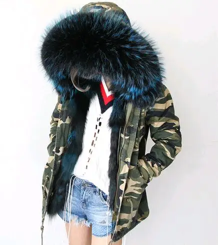 

Free DHL 5-7 2020 Army Green Parka Coats Real Large Raccoon Fur Collar Fox Fur Lining Hooded Outwear