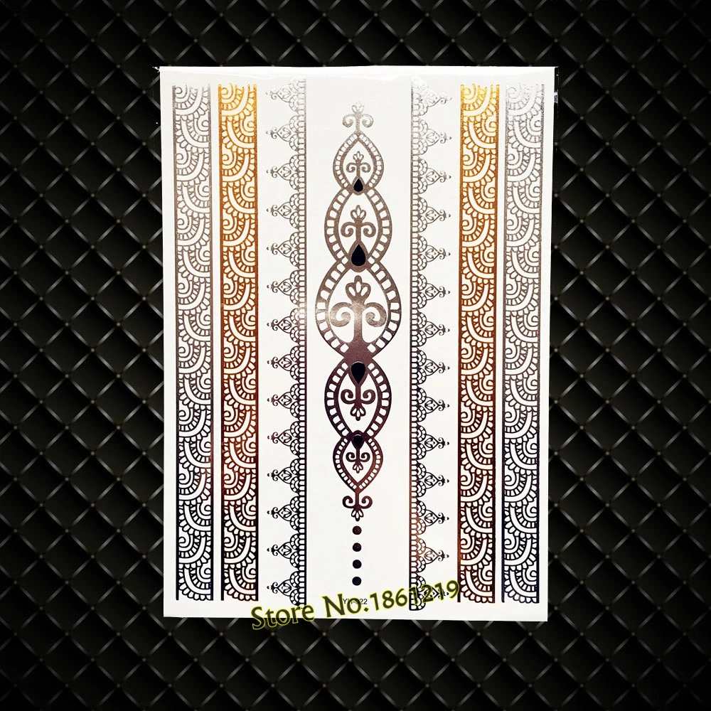 Fashion Women\'s Henna Tattoo Gold Silver GYS-77 Bracelet Jewelry Design New Water Transfer Golden Flash Fake Glitter Tattoos