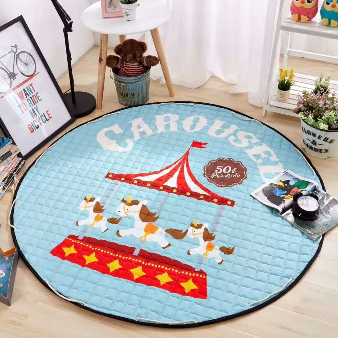 Kid Bedroom Baby Play Mat Portable Toy Storage Bag Children Cartoon Round living Room Rug Carpet Outdoor Picnic Blanket