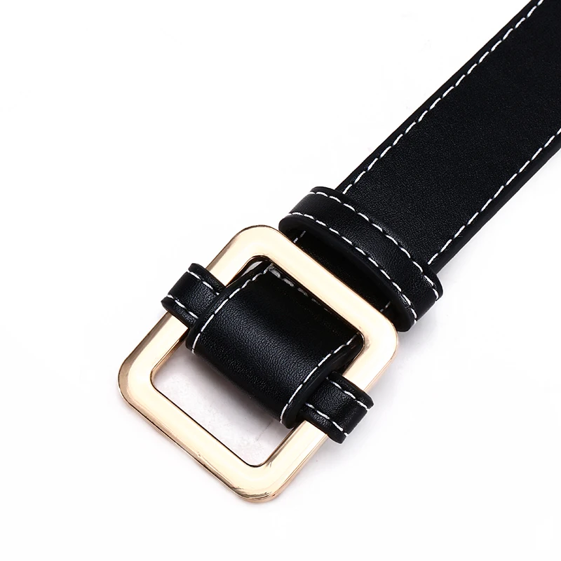 Black White Coffee Wide Leather Waist Strap Belt high quality Women Gold Square No Pin Metal Buckle belts Woman Belts for Jeans