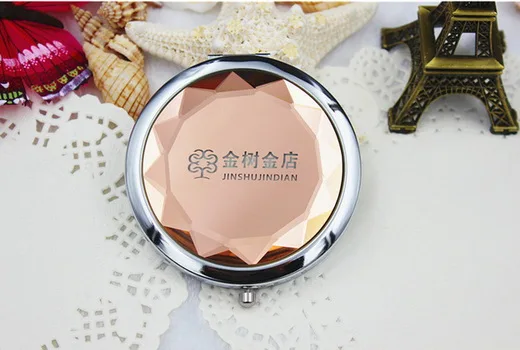 

100pcs/Lot+Bridal Shower Favors Personalized LOGO Crystal Compact Mirror Portable Cosmetic Mirror+FREE SHIPPING